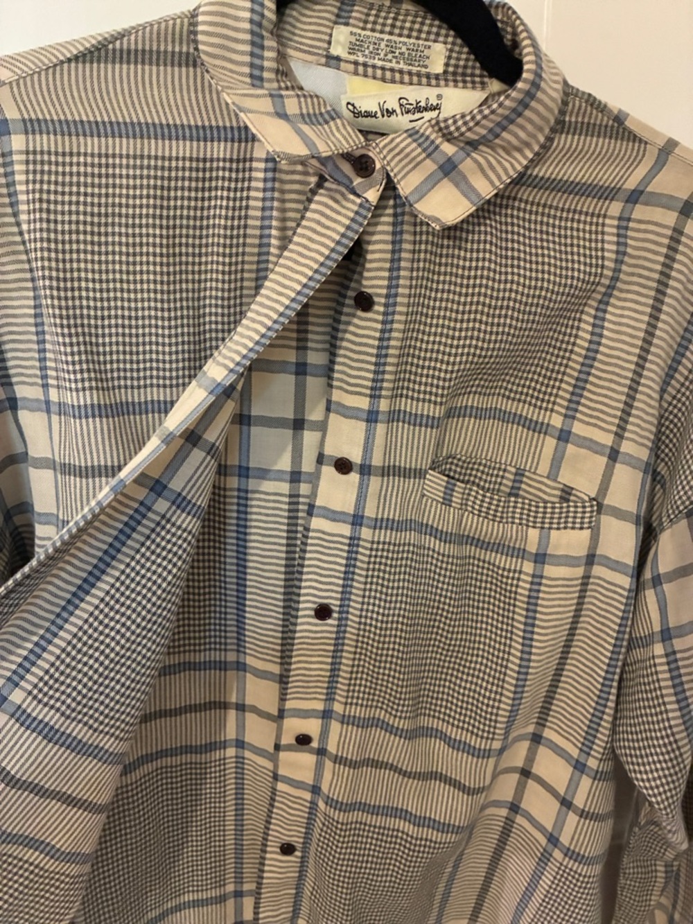 EUC VINTAGE DVF PLAID BUTTON UP - Picture 3 of 4